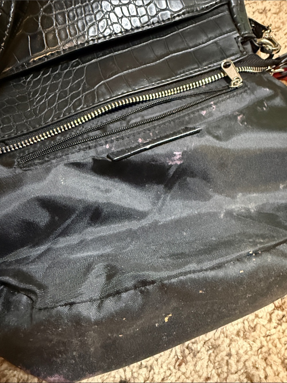 Tahari Black Croc-Embossed Shoulder Bag - Picture 5 of 9